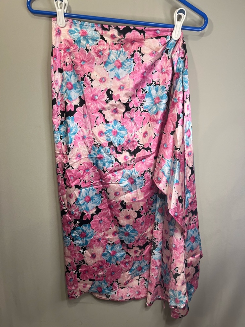 Wayf Pink, Blue & Black Floral Wrap Skirt